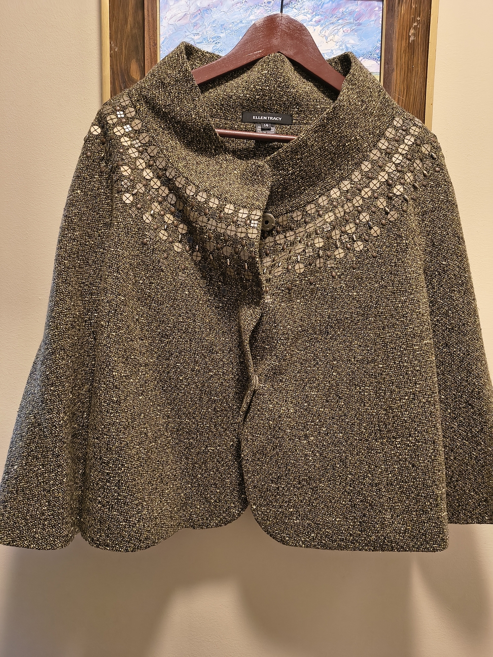 Ellen Tracy Olive-Gold Knit Swing Sweater